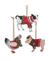 Farm Animals in Sweaters Ornaments - Set of 3