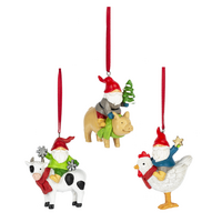 Gnome on Farm Animals Ornaments - Set of 3
