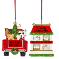 Truck & Chicken Coop Ornaments - Set of 2
