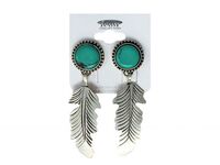 Turquoise Stone Earrings with Feather