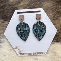 Engraved Western Geometric Drop Earrings - Turquoise