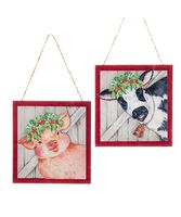 Barn Animal Plaque Ornaments - Set of 2 - Available August 2023