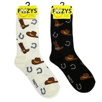 Foozys Ladies Socks - Cowboy Hats, Boots & Horseshoes