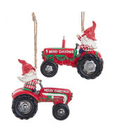 Gnome on Tractor Ornaments - Set of 2