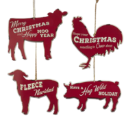Metal Farm Animals Ornaments - Set of 4