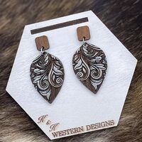 Engraved Western Geometric Drop Earrings - Silver