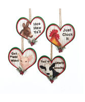 Farm Animals in Heart Ornaments - Set of 4