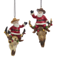 Santa on Cow Skull Ornaments - Set of 2