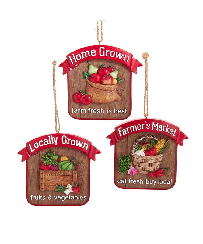 Farmer's Market Sign Ornaments - Set of 3