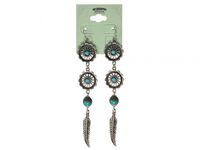 Silver Concho Earrings with Feather Charm