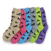 Ladies Running Horses Crew Socks - Pack of 6