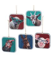 Farm Animals with Glasses Ornaments - Set of 5 - Available August 2023