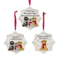 Porcelain Cat Sayings Ornaments - Set of 3