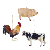Tin Farm Animal Ornaments - Set of 3