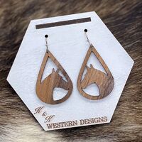 Walnut Wood Horse Head Teardrop Earrings