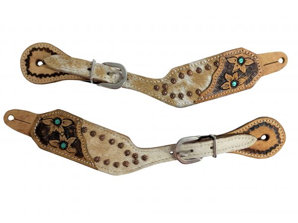SM Ladies Cowhide Spur Straps with Turquoise