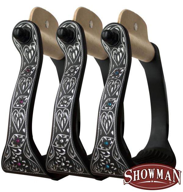 Showman Black Engraved Stirrups with Crystals